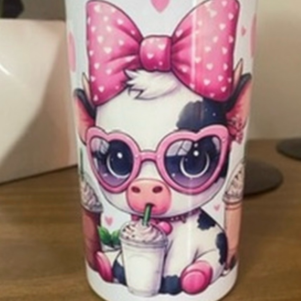 Cute Cow Tumbler with Pink Accents
